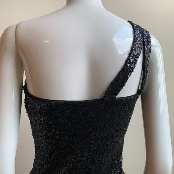 Aqua Black Sequin stretchy short dress small